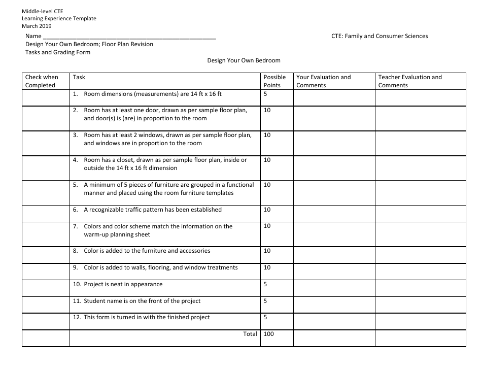 Middle-Level Cte Learning Experience Template - Design Your Own Bedroom; Floor Plan Revisions - New York, Page 11