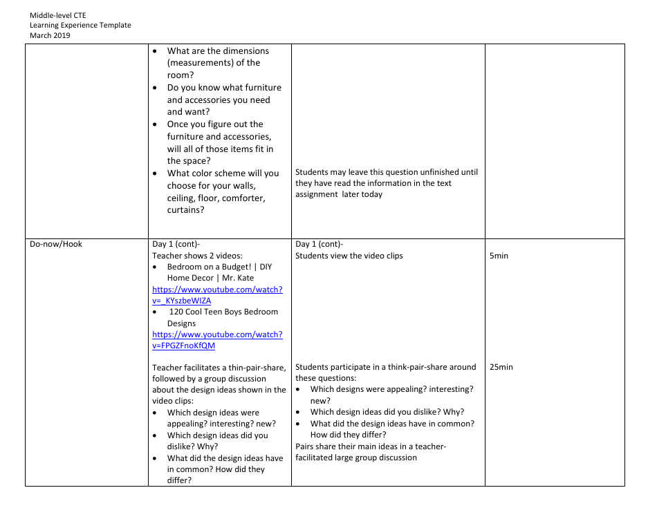 Middle-Level Cte Learning Experience Template - Design Your Own Bedroom; Floor Plan Revisions - New York, Page 4