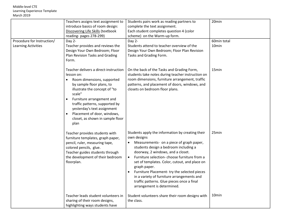 Middle-Level Cte Learning Experience Template - Design Your Own Bedroom; Floor Plan Revisions - New York, Page 5