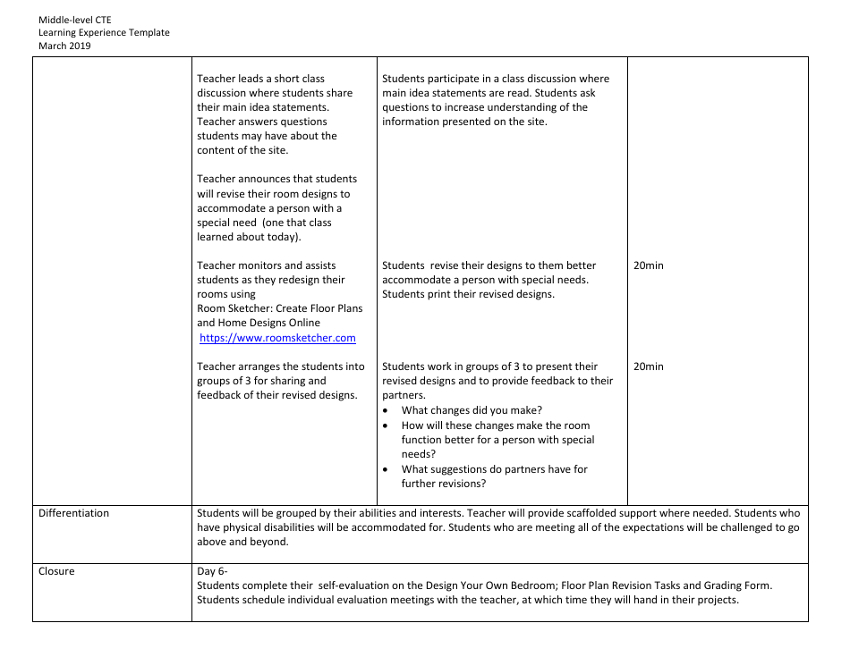 Middle-Level Cte Learning Experience Template - Design Your Own Bedroom; Floor Plan Revisions - New York, Page 8