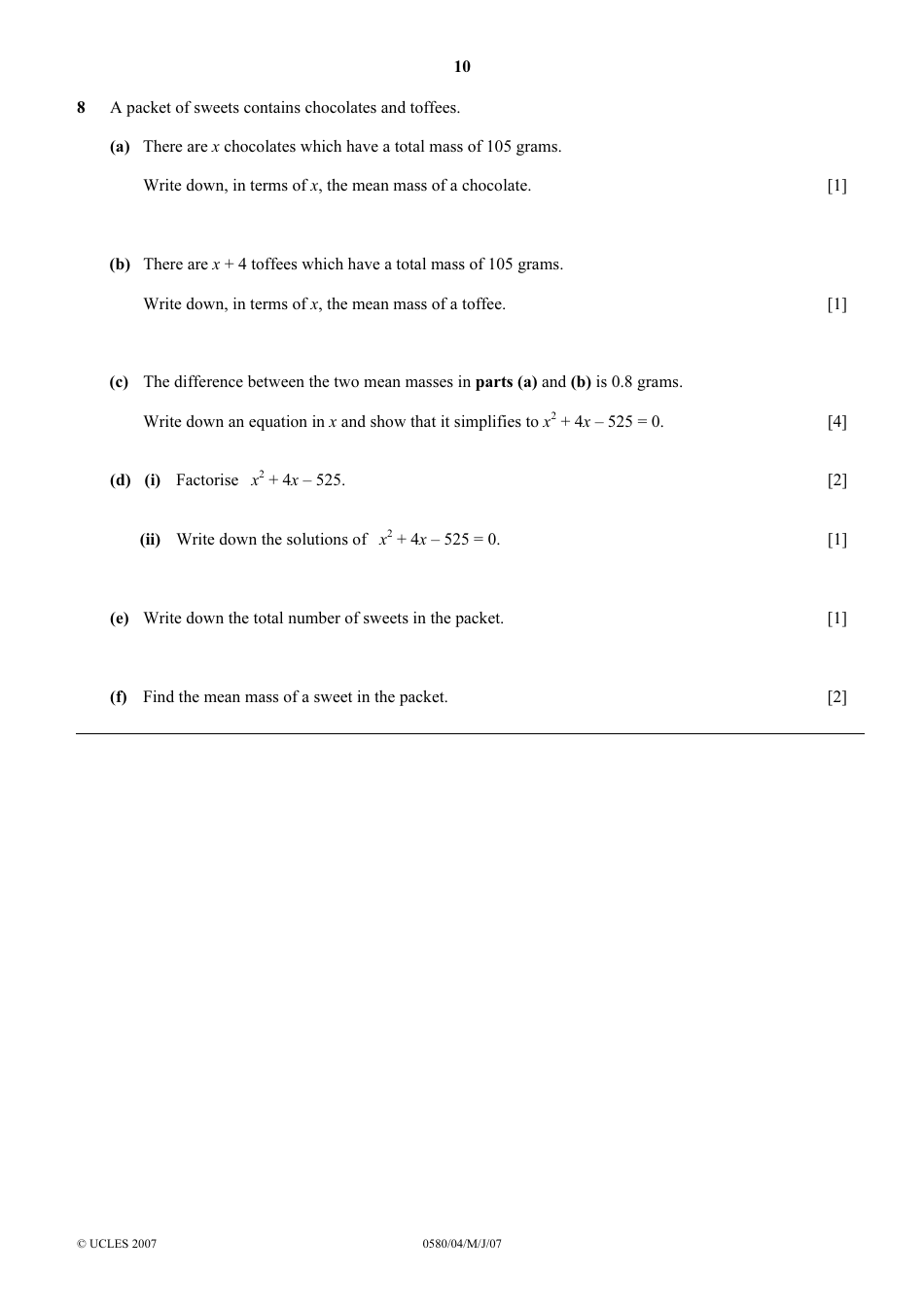 May / June 2007 University of Cambridge International Examinations: Mathematics Paper 4 (Extended), Page 10