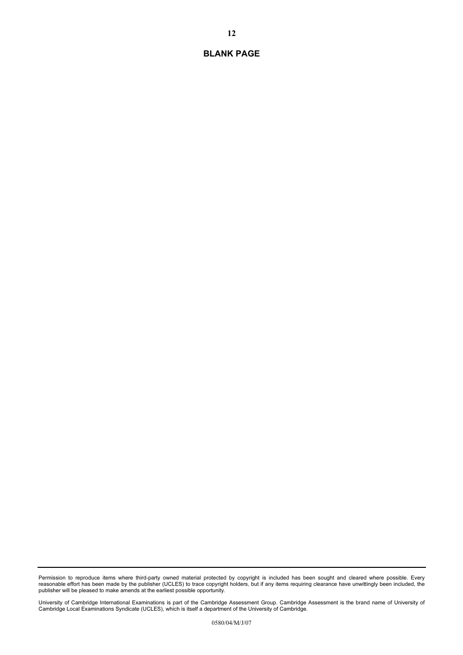 May / June 2007 University of Cambridge International Examinations: Mathematics Paper 4 (Extended), Page 12