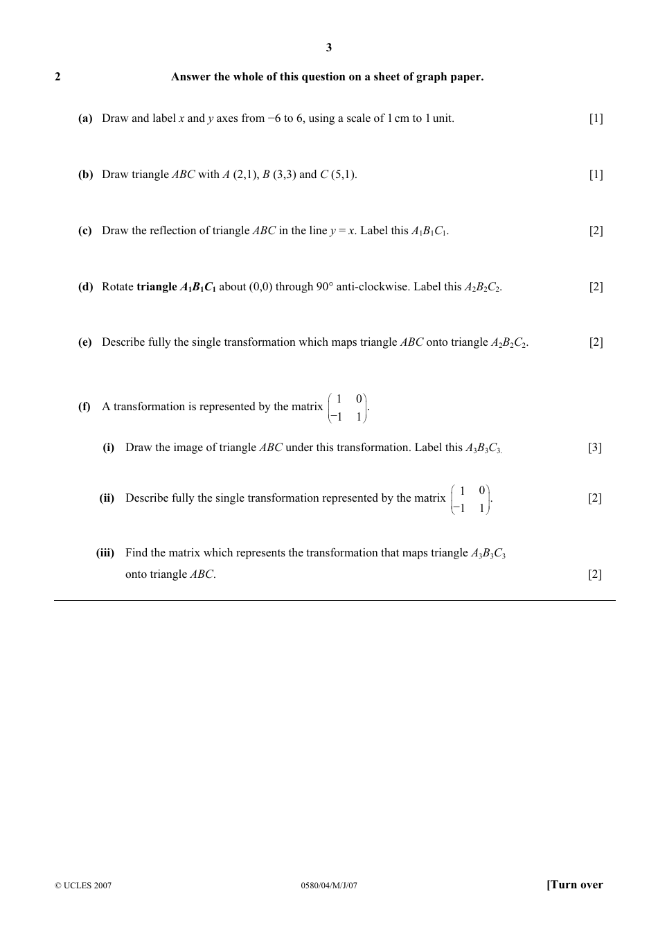 May / June 2007 University of Cambridge International Examinations: Mathematics Paper 4 (Extended), Page 3