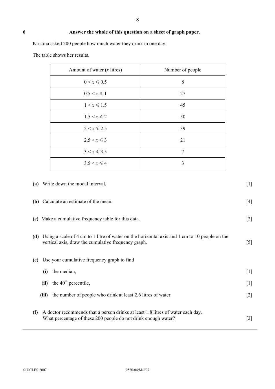 May / June 2007 University of Cambridge International Examinations: Mathematics Paper 4 (Extended), Page 8