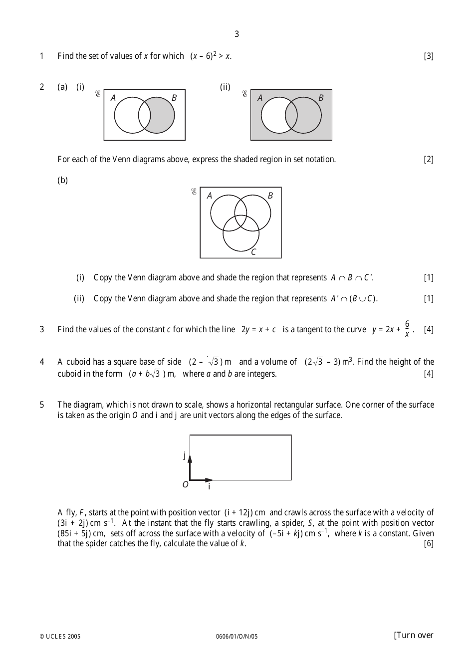 University of Cambridge International Examinations: Additional Mathematics Paper 1 - 0606 / 01, Page 3
