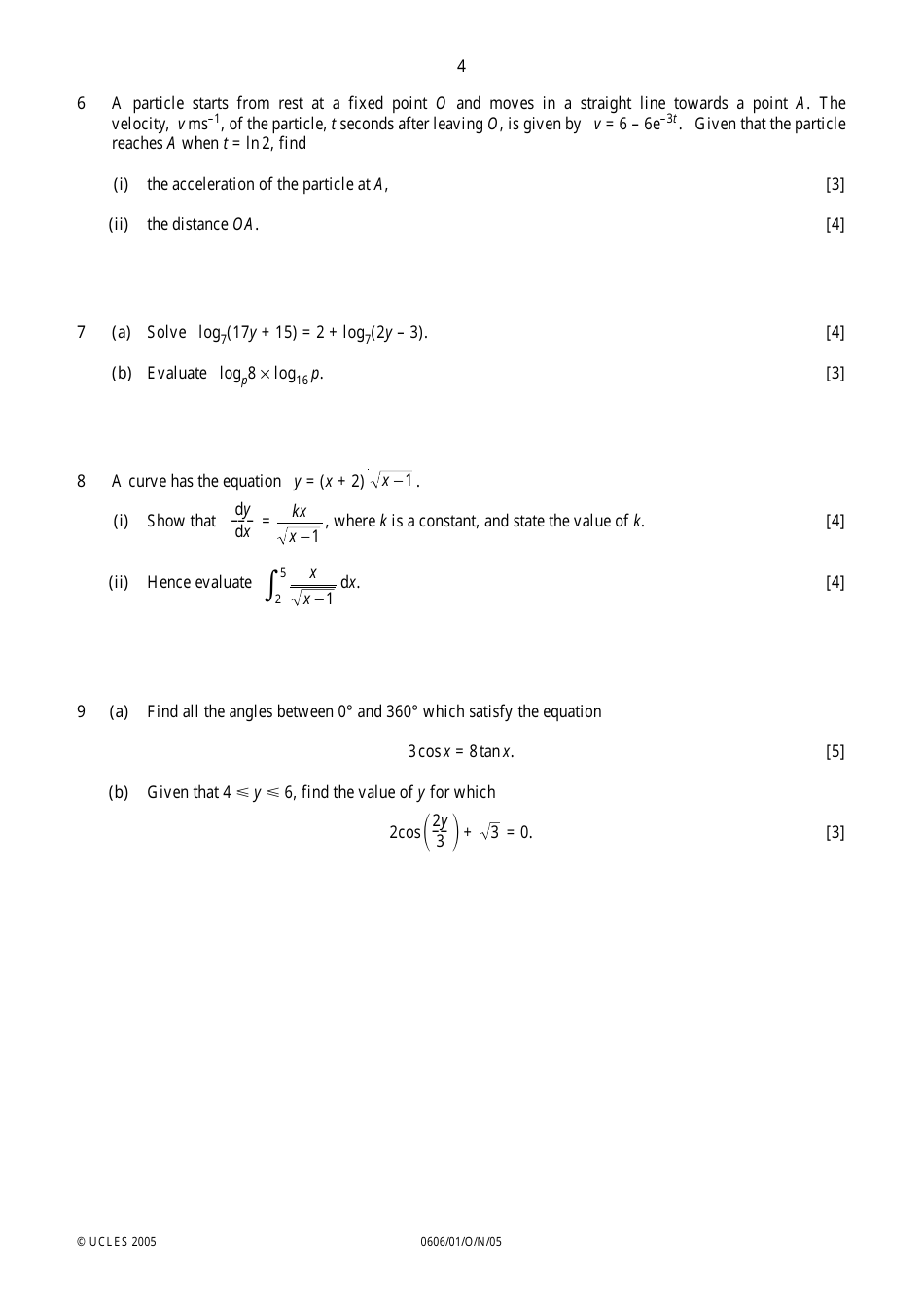 University of Cambridge International Examinations: Additional Mathematics Paper 1 - 0606 / 01, Page 4