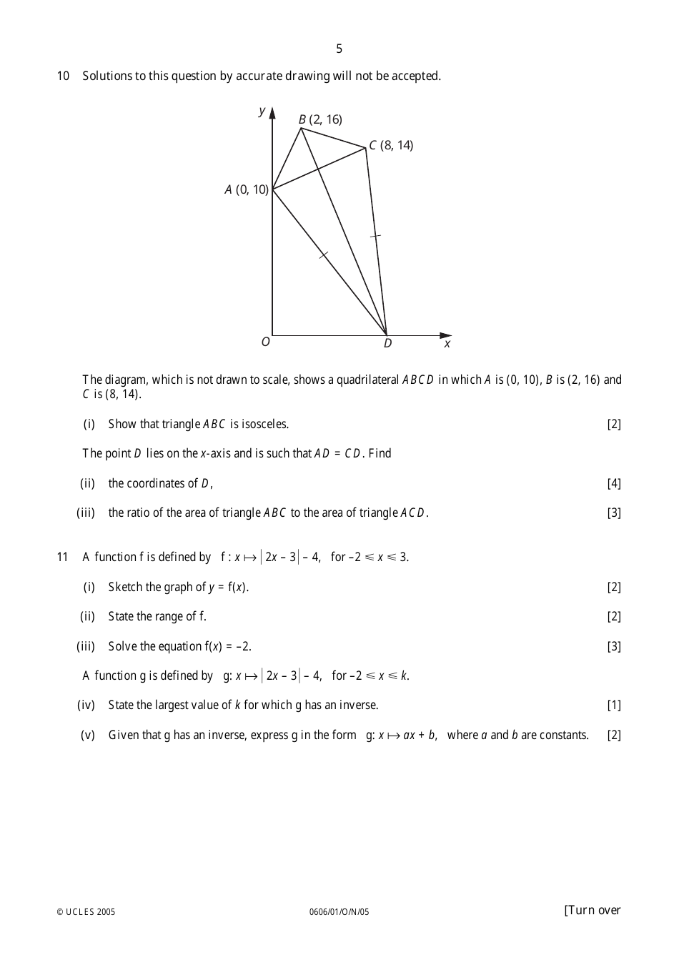 University of Cambridge International Examinations: Additional Mathematics Paper 1 - 0606 / 01, Page 5