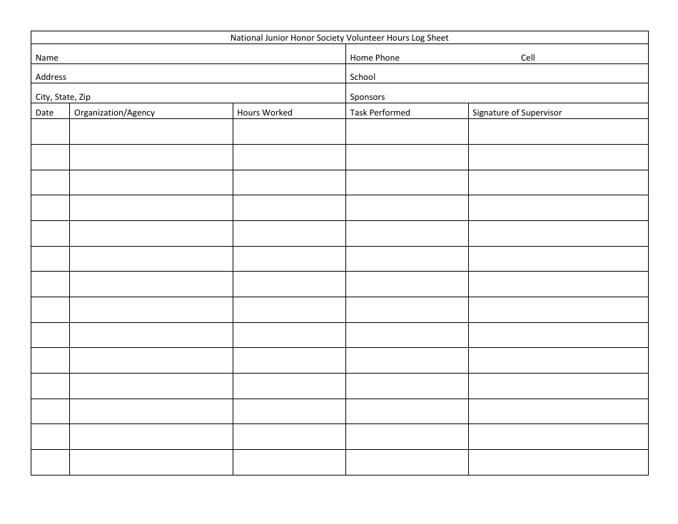 Volunteer Hours Log Sheet Template, Page 1