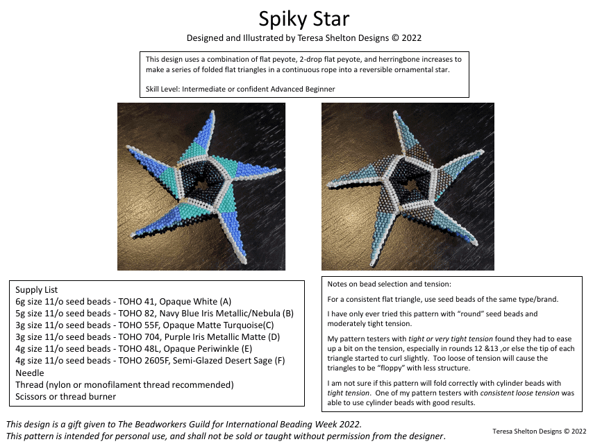 Spiky Star Beading Pattern Templates