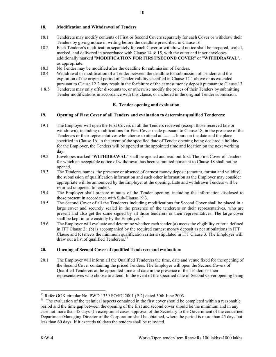 Annexure K / W-4 Open Tender - Item Rate Rs. 100 Lakhs Rs.1000 Lakhs - Karnataka, India, Page 10