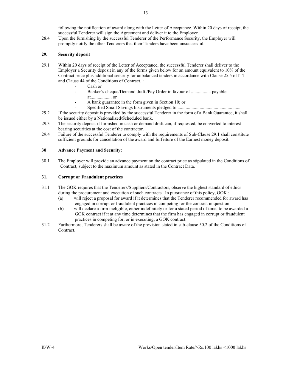 Annexure K / W-4 Open Tender - Item Rate Rs. 100 Lakhs Rs.1000 Lakhs - Karnataka, India, Page 13