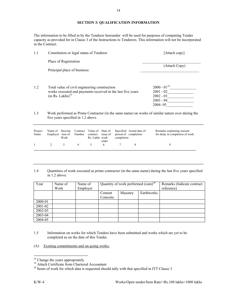 Annexure K / W-4 Open Tender - Item Rate Rs. 100 Lakhs Rs.1000 Lakhs - Karnataka, India, Page 14