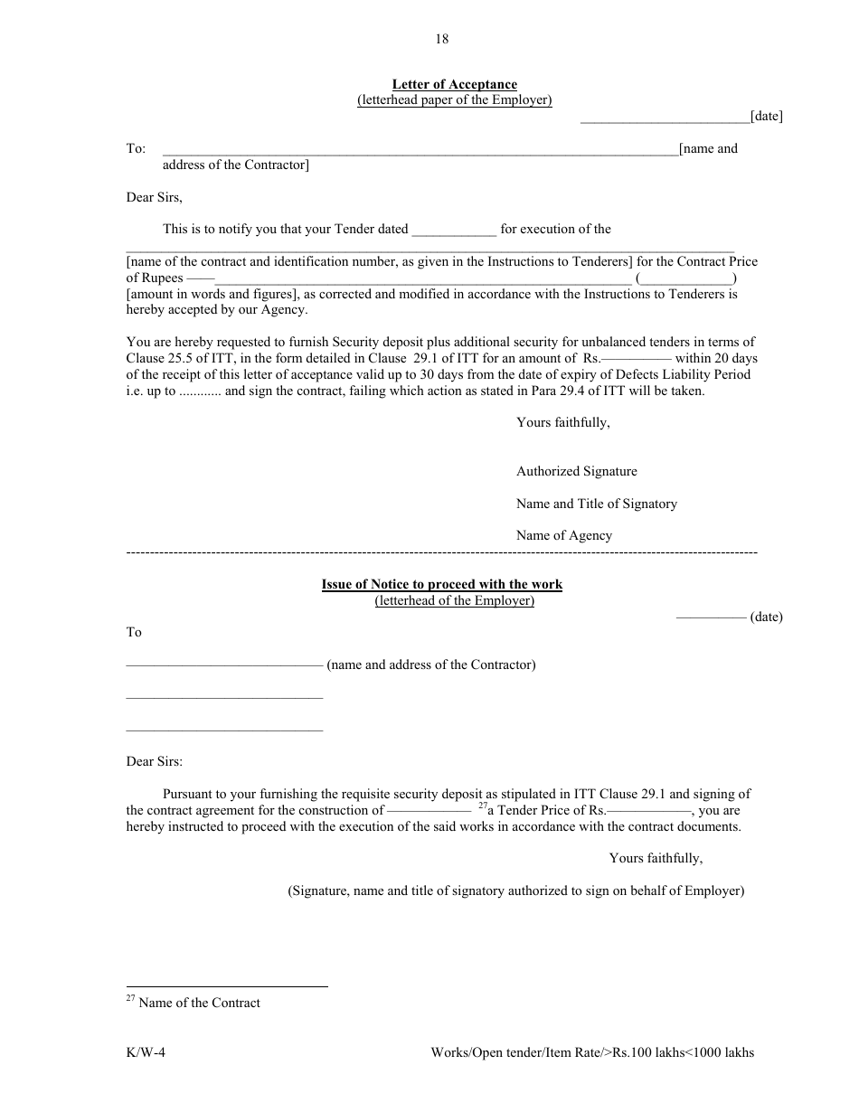 Annexure K / W-4 Open Tender - Item Rate Rs. 100 Lakhs Rs.1000 Lakhs - Karnataka, India, Page 18