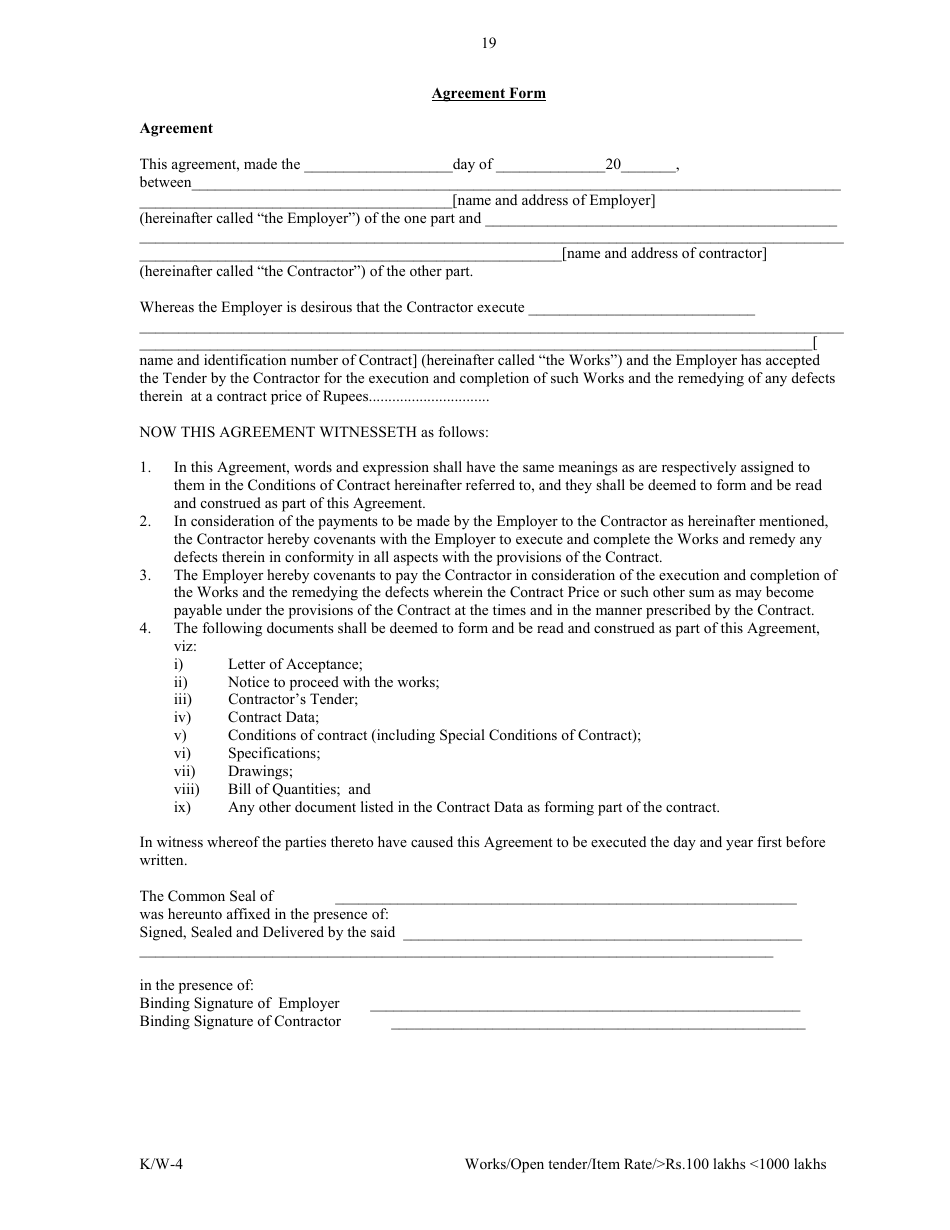 Annexure K / W-4 Open Tender - Item Rate Rs. 100 Lakhs Rs.1000 Lakhs - Karnataka, India, Page 19