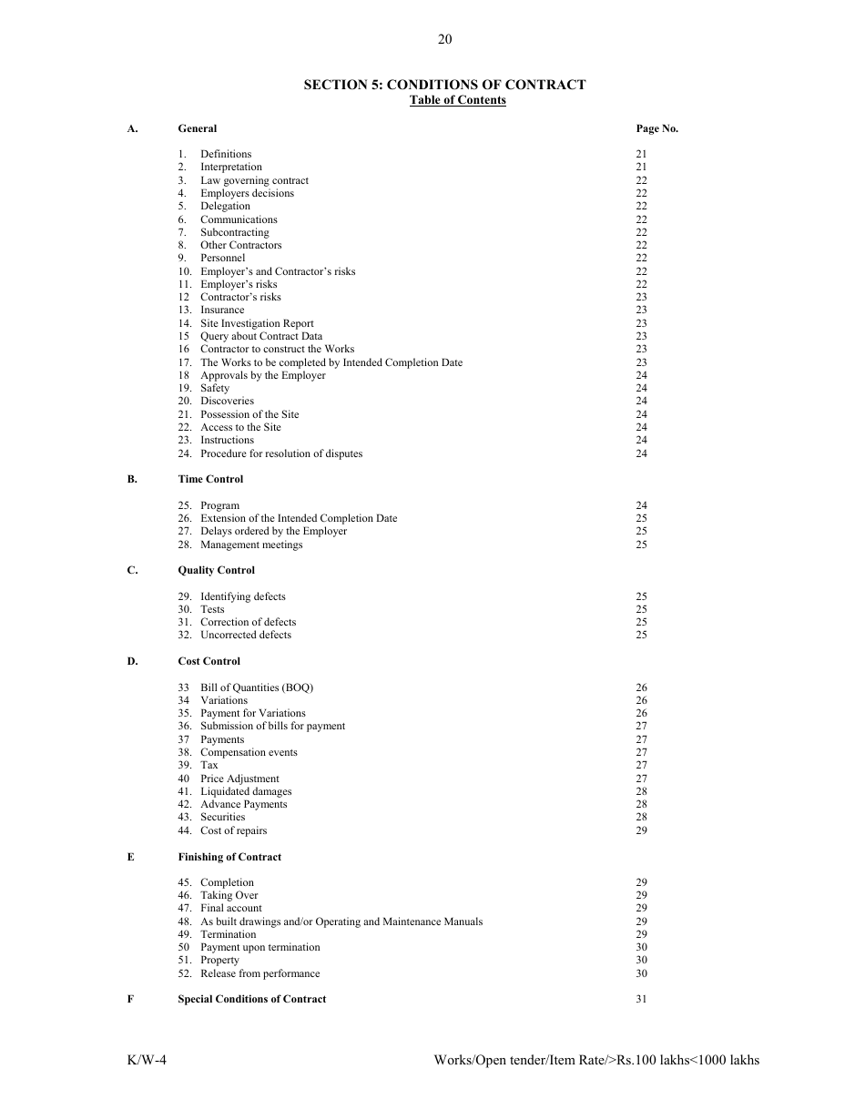 Annexure K / W-4 Open Tender - Item Rate Rs. 100 Lakhs Rs.1000 Lakhs - Karnataka, India, Page 20
