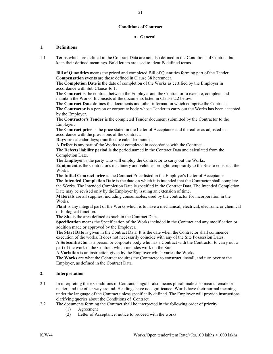 Annexure K / W-4 Open Tender - Item Rate Rs. 100 Lakhs Rs.1000 Lakhs - Karnataka, India, Page 21