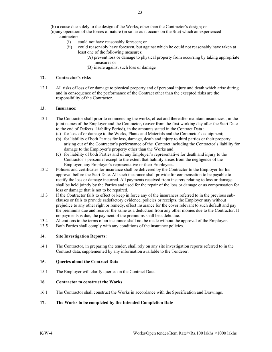 Annexure K / W-4 Open Tender - Item Rate Rs. 100 Lakhs Rs.1000 Lakhs - Karnataka, India, Page 23