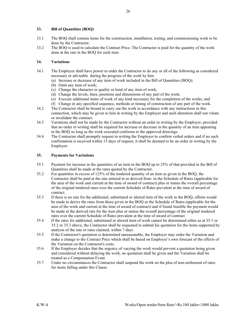 Annexure K / W-4 Open Tender - Item Rate Rs. 100 Lakhs Rs.1000 Lakhs - Karnataka, India, Page 26