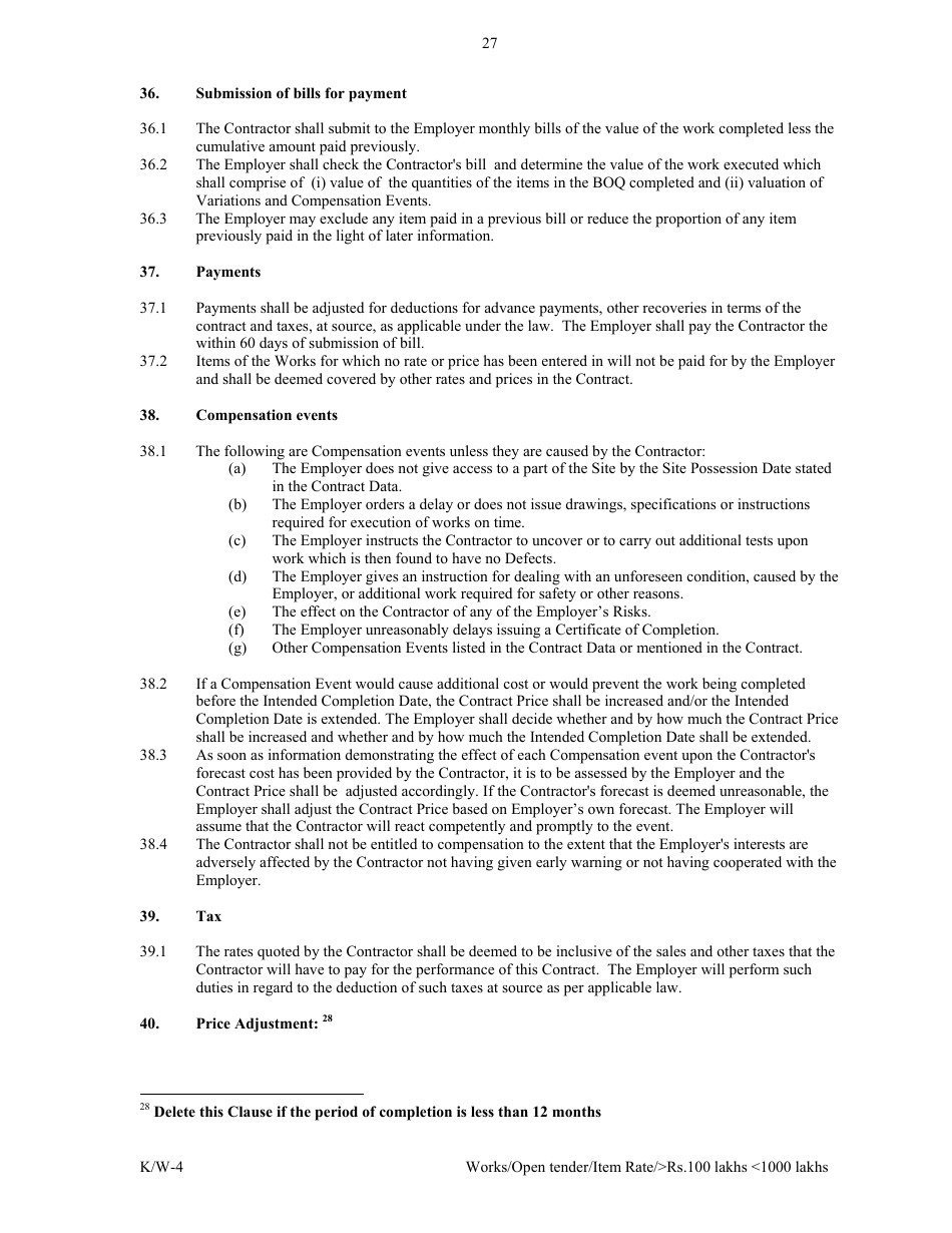 Annexure K / W-4 Open Tender - Item Rate Rs. 100 Lakhs Rs.1000 Lakhs - Karnataka, India, Page 27