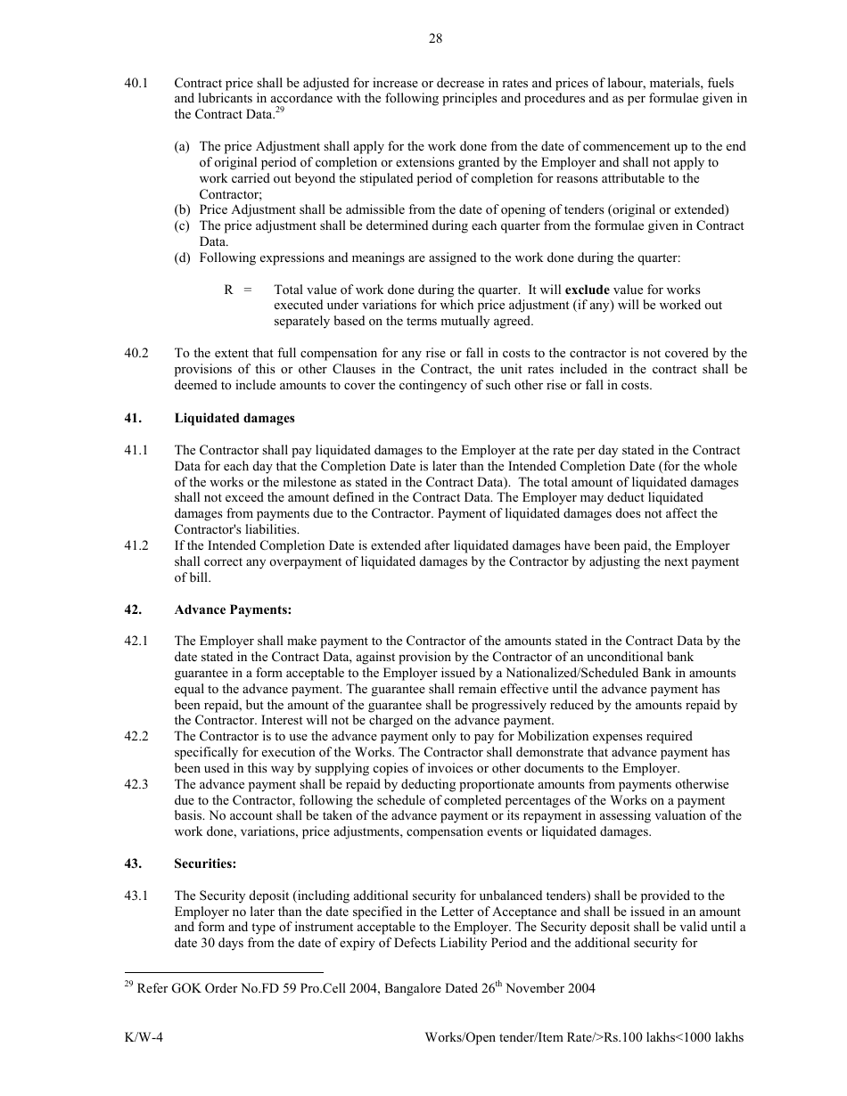 Annexure K / W-4 Open Tender - Item Rate Rs. 100 Lakhs Rs.1000 Lakhs - Karnataka, India, Page 28