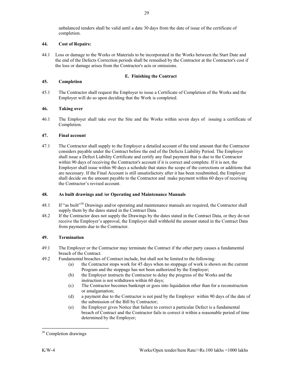 Annexure K / W-4 Open Tender - Item Rate Rs. 100 Lakhs Rs.1000 Lakhs - Karnataka, India, Page 29