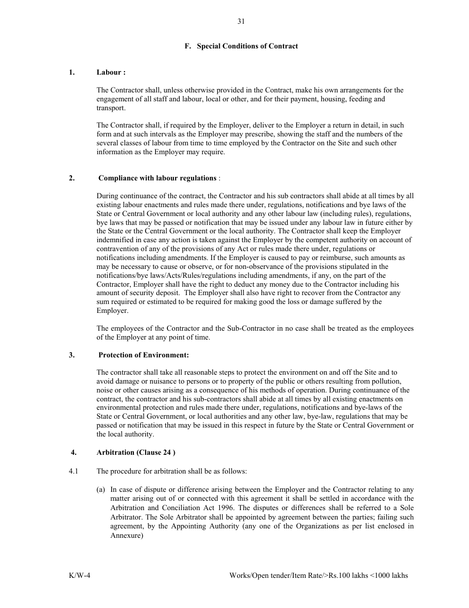 Annexure K / W-4 Open Tender - Item Rate Rs. 100 Lakhs Rs.1000 Lakhs - Karnataka, India, Page 31