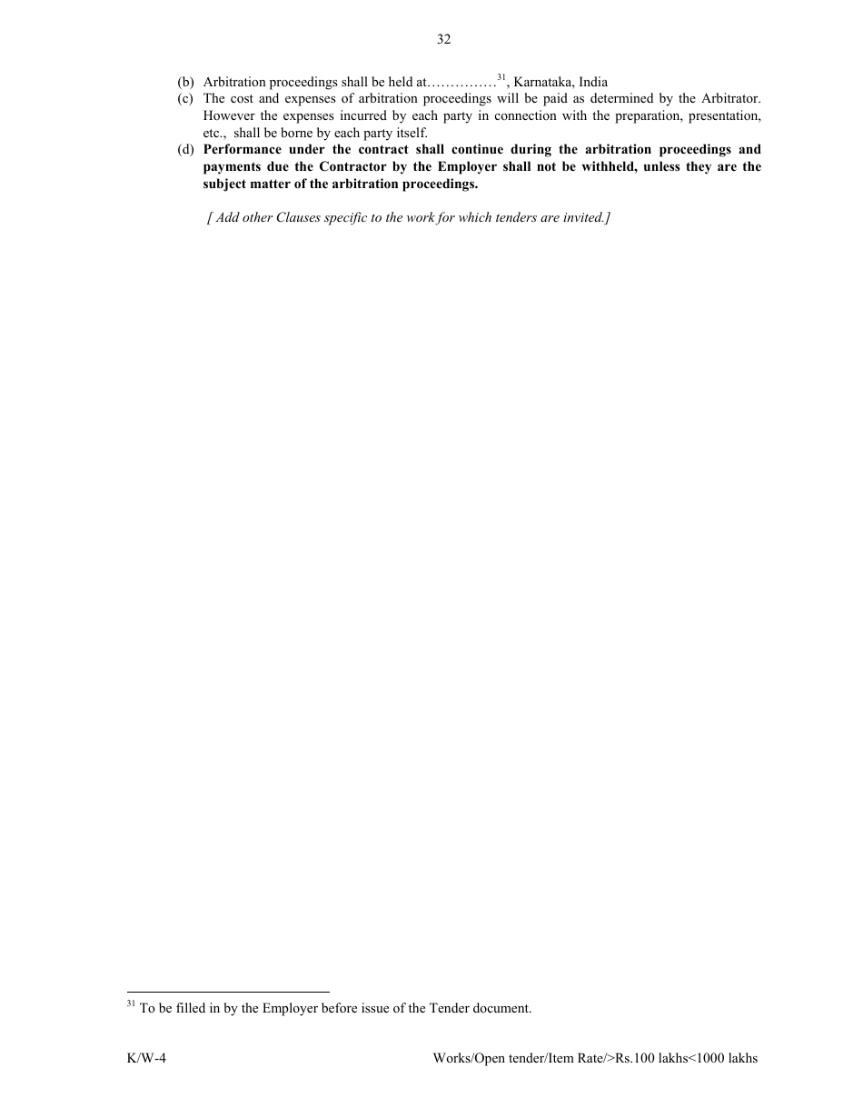 Annexure K / W-4 Open Tender - Item Rate Rs. 100 Lakhs Rs.1000 Lakhs - Karnataka, India, Page 32