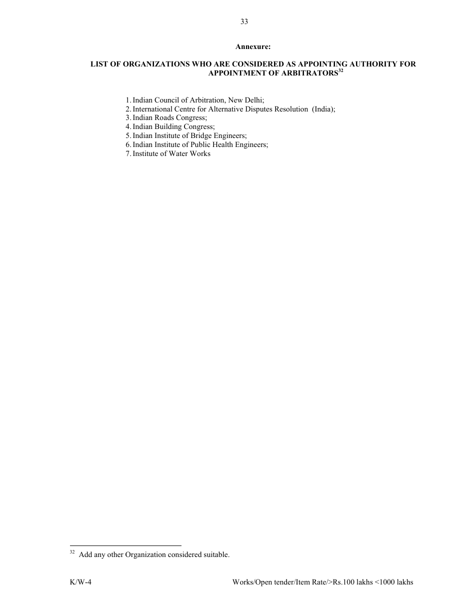 Annexure K / W-4 Open Tender - Item Rate Rs. 100 Lakhs Rs.1000 Lakhs - Karnataka, India, Page 33