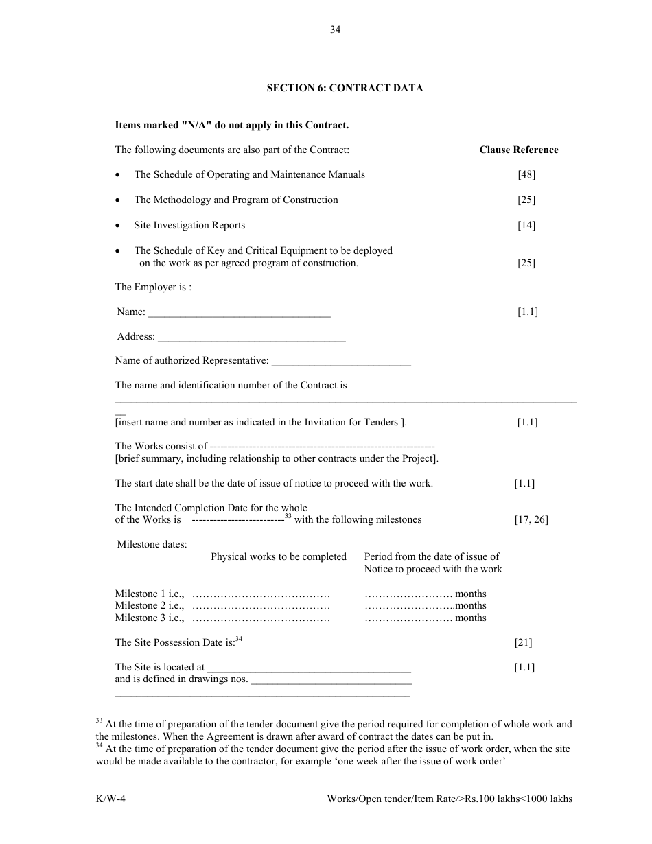 Annexure K / W-4 Open Tender - Item Rate Rs. 100 Lakhs Rs.1000 Lakhs - Karnataka, India, Page 34