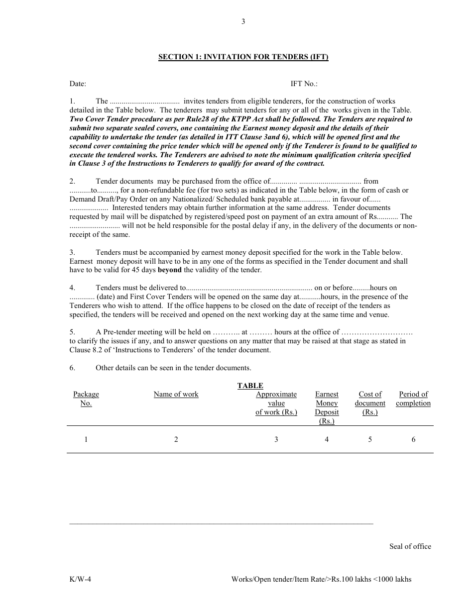 Annexure K / W-4 Open Tender - Item Rate Rs. 100 Lakhs Rs.1000 Lakhs - Karnataka, India, Page 3