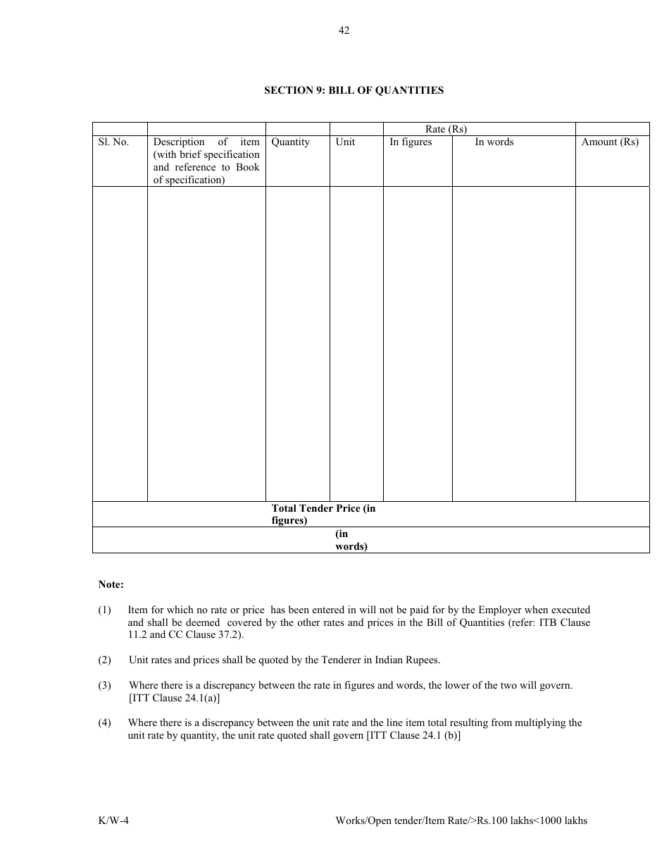 Annexure K / W-4 Open Tender - Item Rate Rs. 100 Lakhs Rs.1000 Lakhs - Karnataka, India, Page 42
