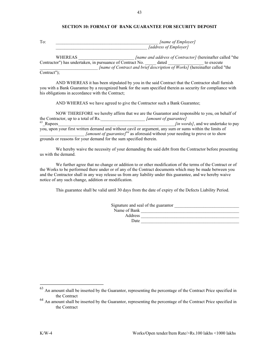 Annexure K / W-4 Open Tender - Item Rate Rs. 100 Lakhs Rs.1000 Lakhs - Karnataka, India, Page 43