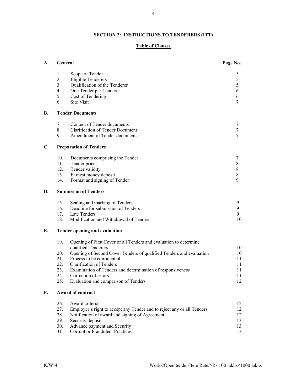 Annexure K / W-4 Open Tender - Item Rate Rs. 100 Lakhs Rs.1000 Lakhs - Karnataka, India, Page 4