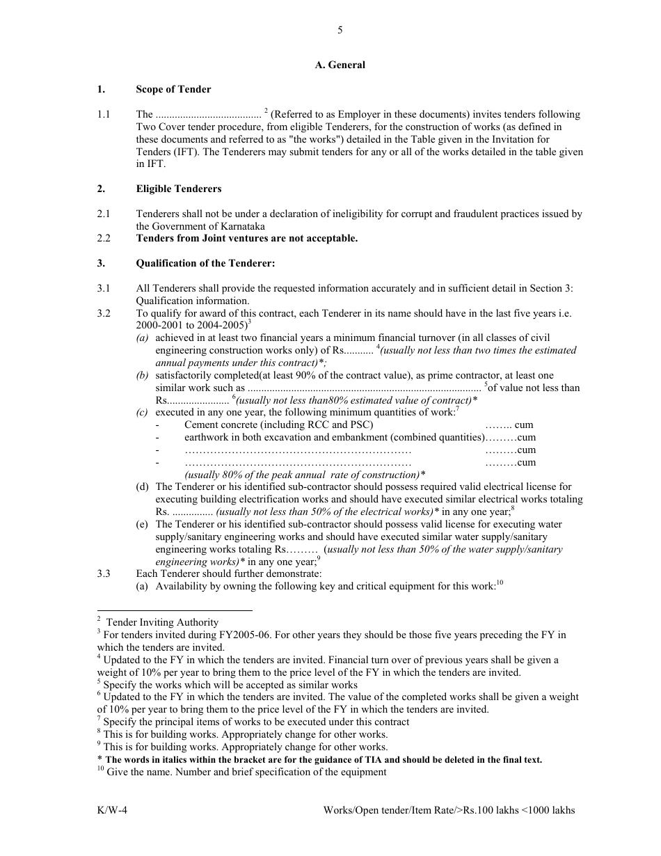 Annexure K / W-4 Open Tender - Item Rate Rs. 100 Lakhs Rs.1000 Lakhs - Karnataka, India, Page 5