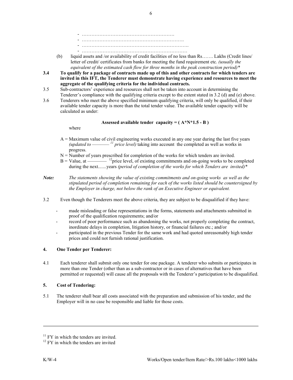 Annexure K / W-4 Open Tender - Item Rate Rs. 100 Lakhs Rs.1000 Lakhs - Karnataka, India, Page 6