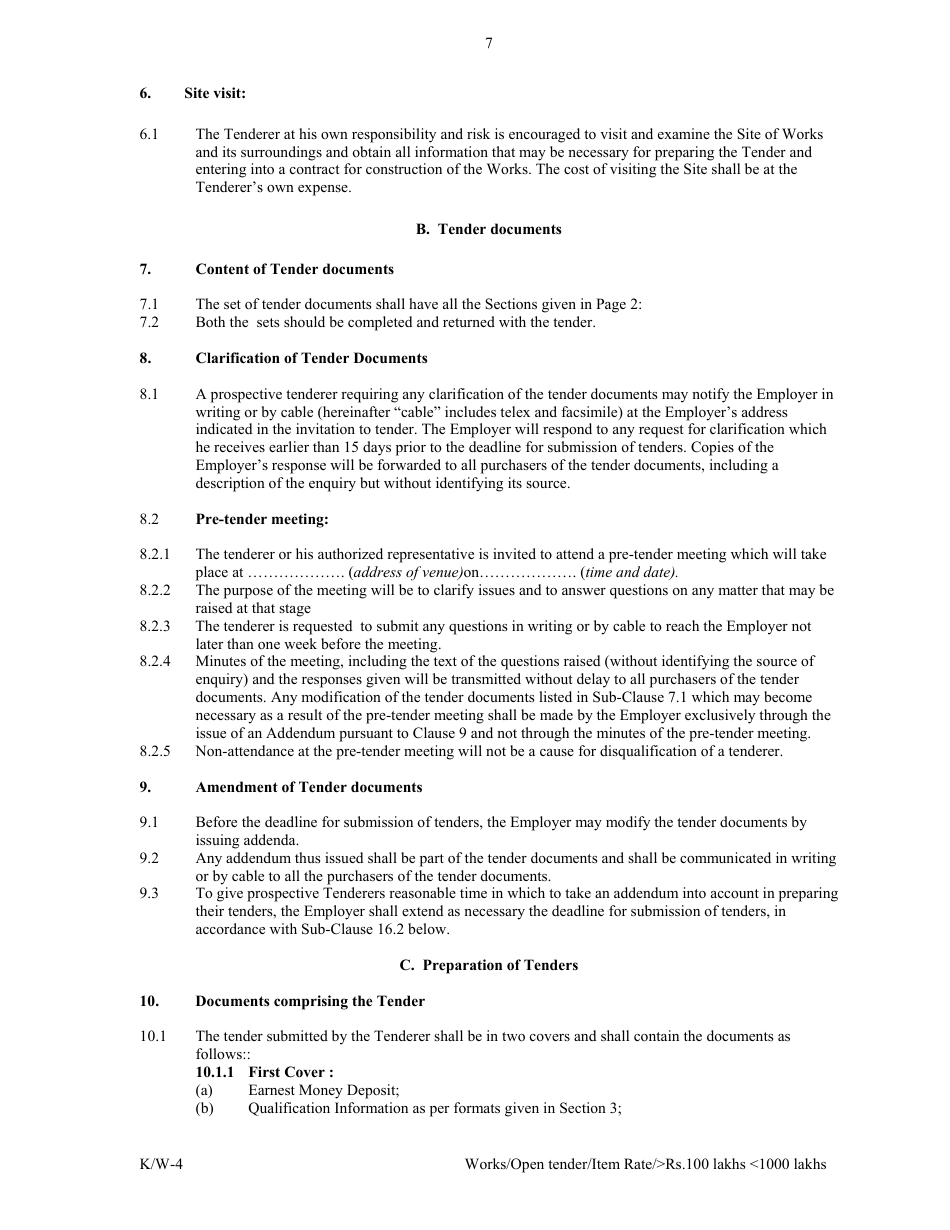 Annexure K / W-4 Open Tender - Item Rate Rs. 100 Lakhs Rs.1000 Lakhs - Karnataka, India, Page 7