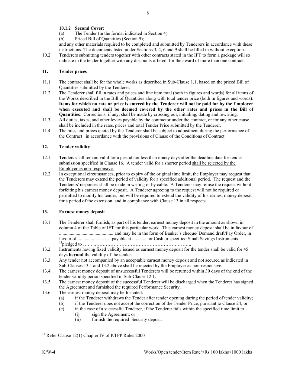 Annexure K / W-4 Open Tender - Item Rate Rs. 100 Lakhs Rs.1000 Lakhs - Karnataka, India, Page 8