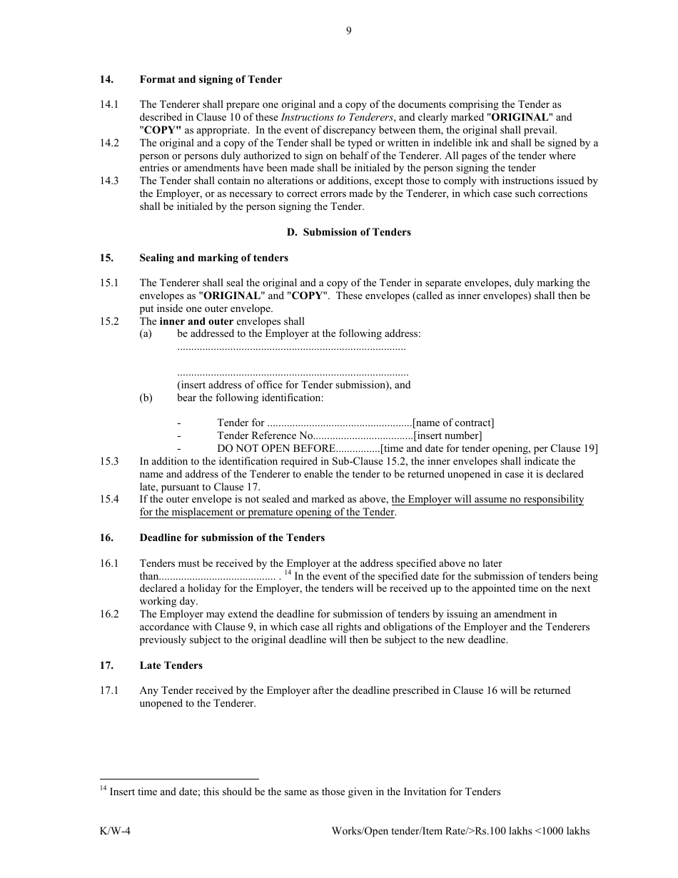 Annexure K / W-4 Open Tender - Item Rate Rs. 100 Lakhs Rs.1000 Lakhs - Karnataka, India, Page 9