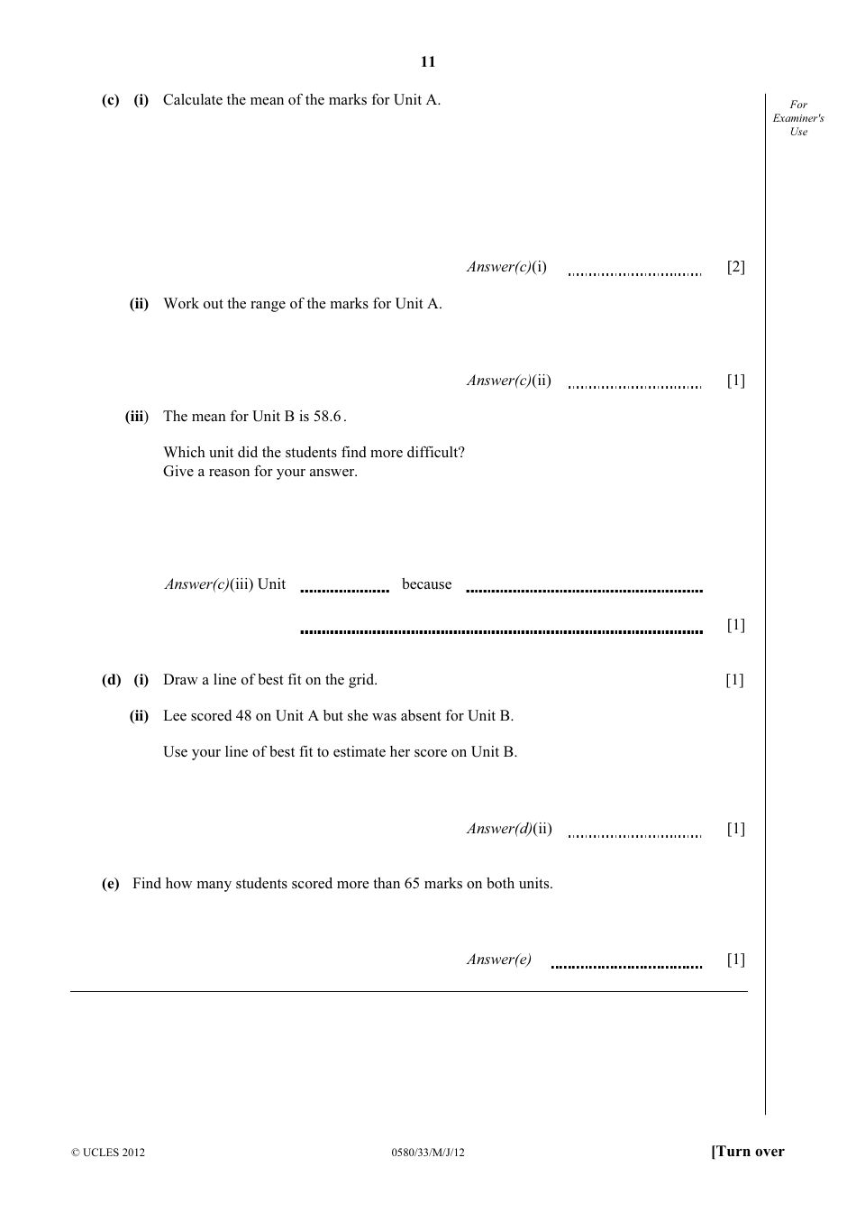 May / June 2012 University of Cambridge International Examinations: Mathematics Paper 3 (Core), Page 11