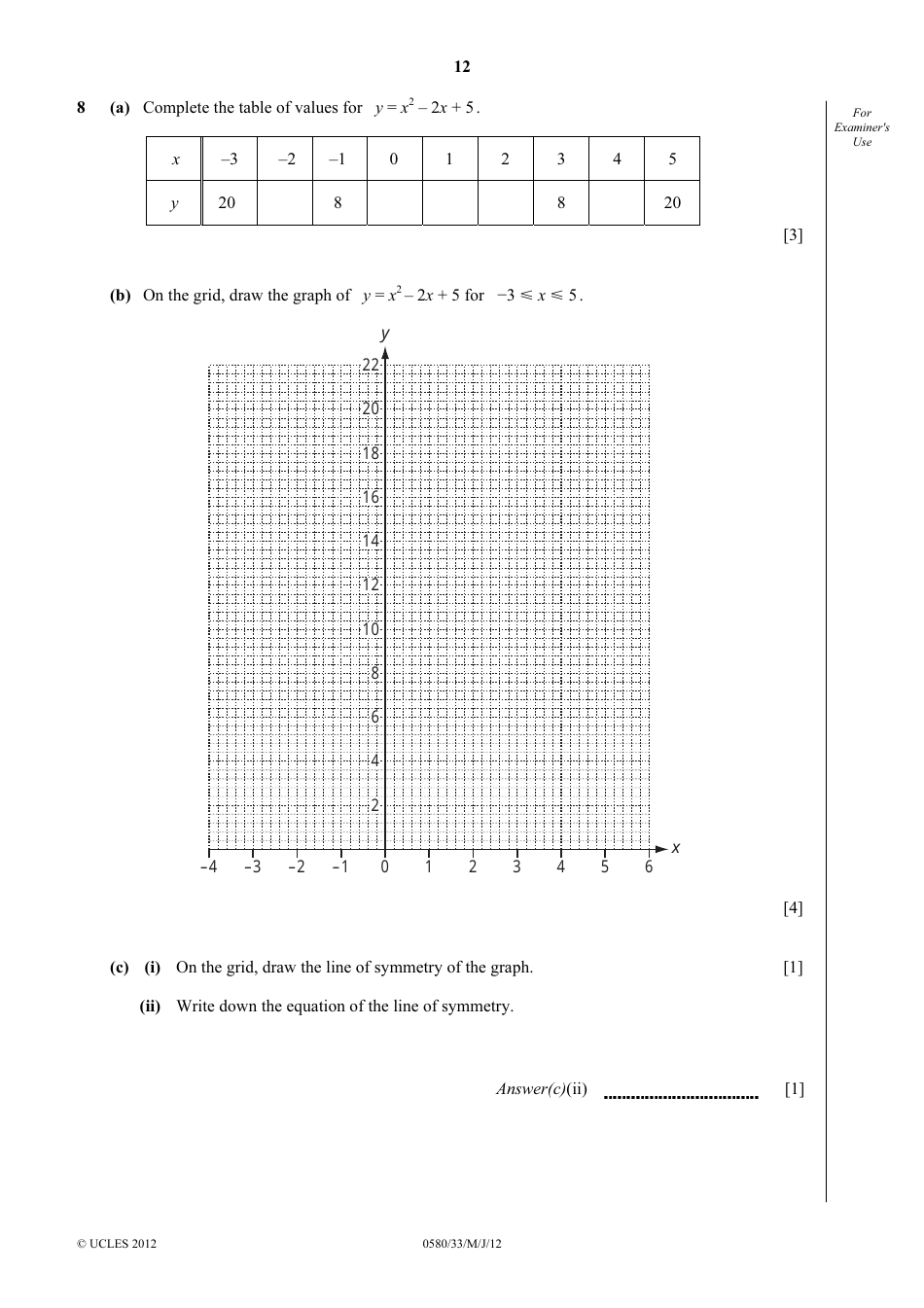 May / June 2012 University of Cambridge International Examinations: Mathematics Paper 3 (Core), Page 12