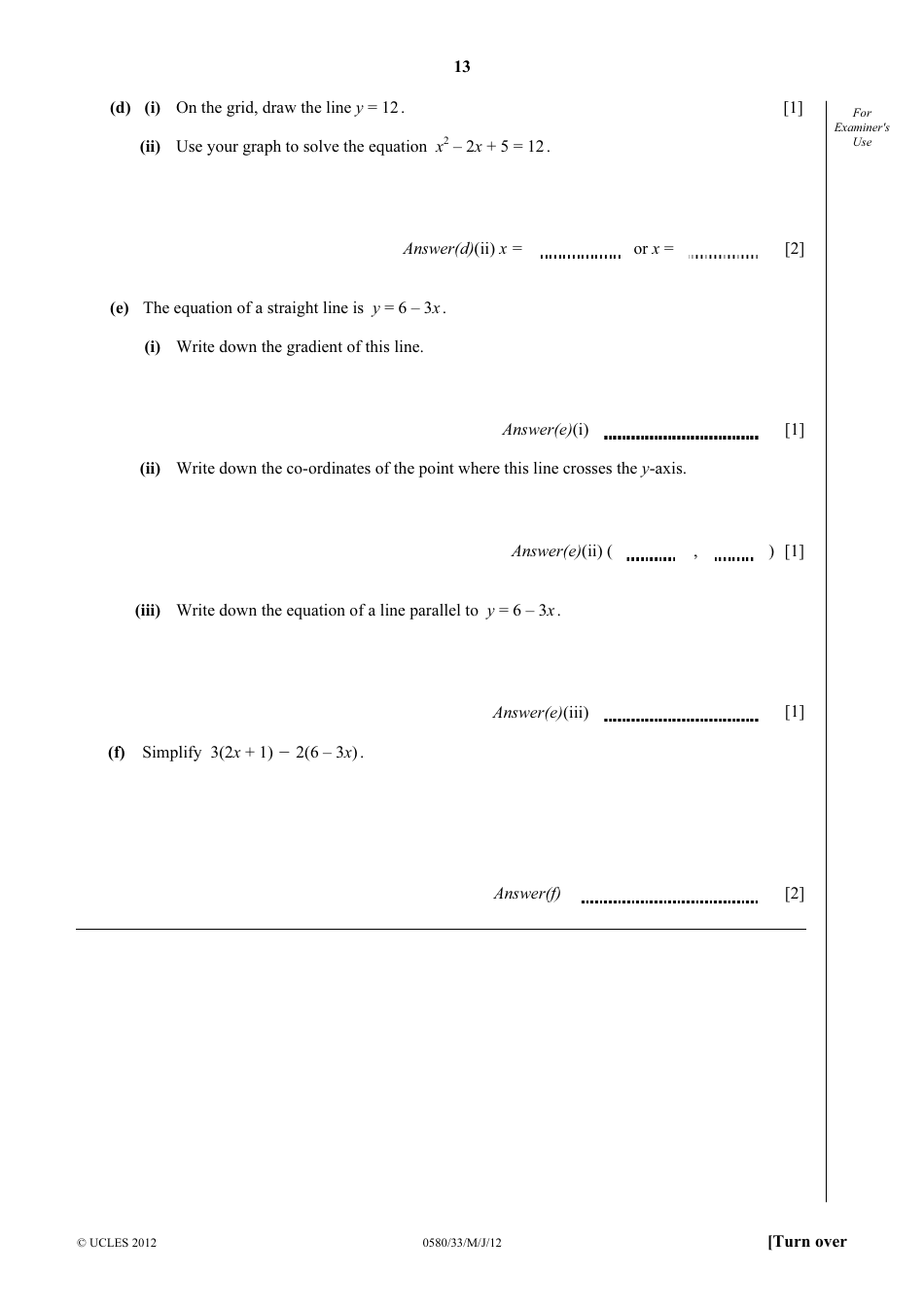 May / June 2012 University of Cambridge International Examinations: Mathematics Paper 3 (Core), Page 13
