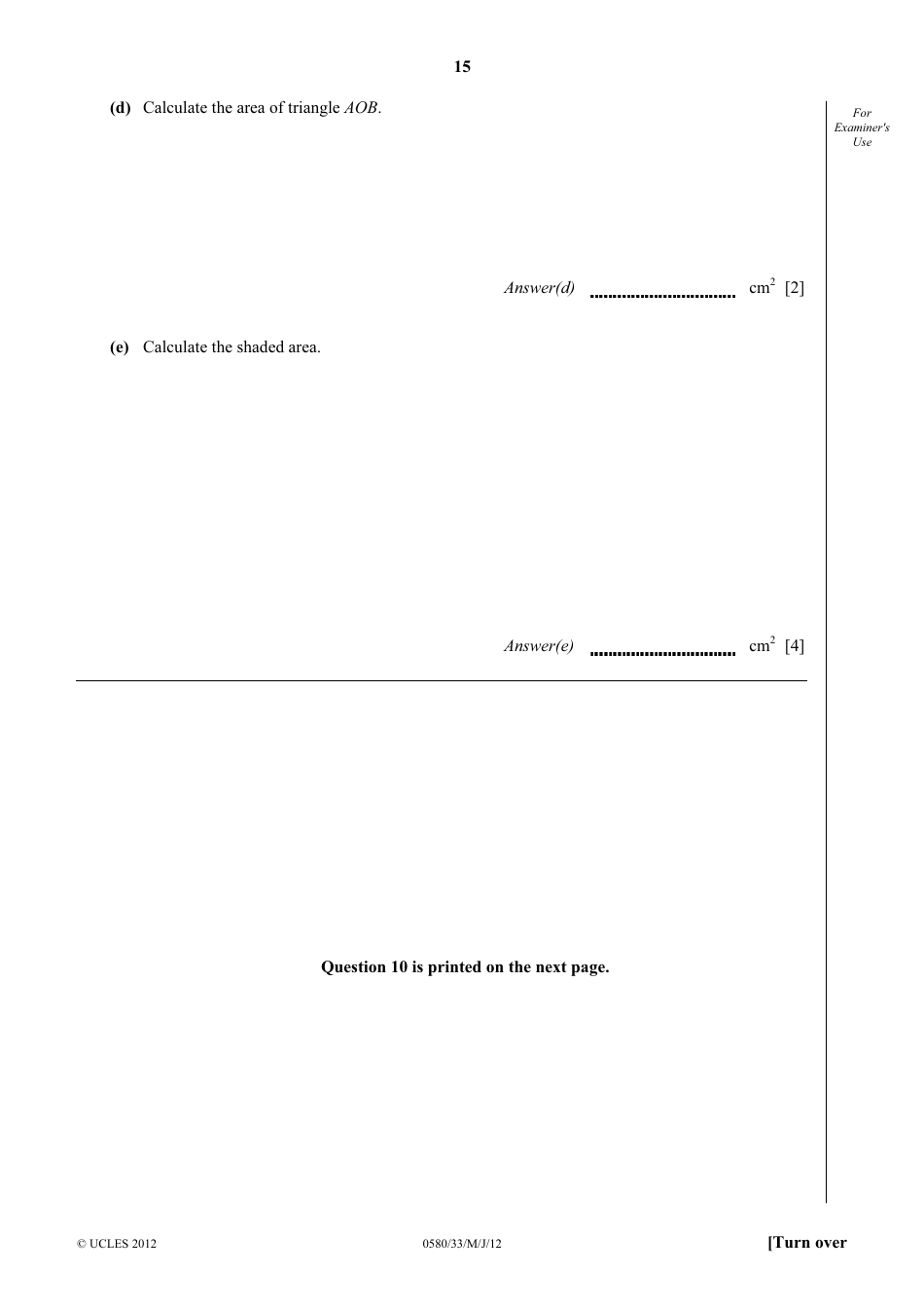 May / June 2012 University of Cambridge International Examinations: Mathematics Paper 3 (Core), Page 15