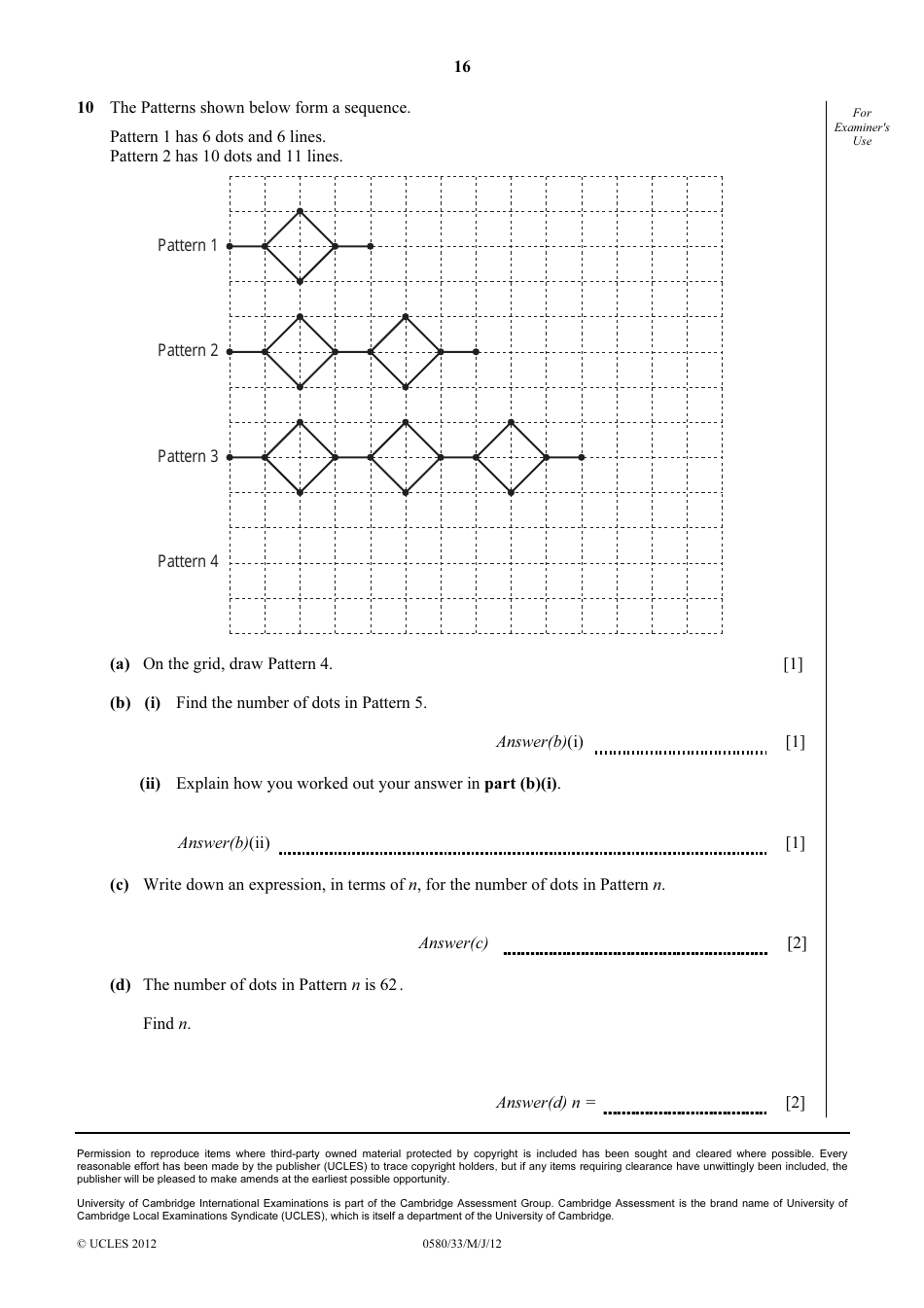 May / June 2012 University of Cambridge International Examinations: Mathematics Paper 3 (Core), Page 16