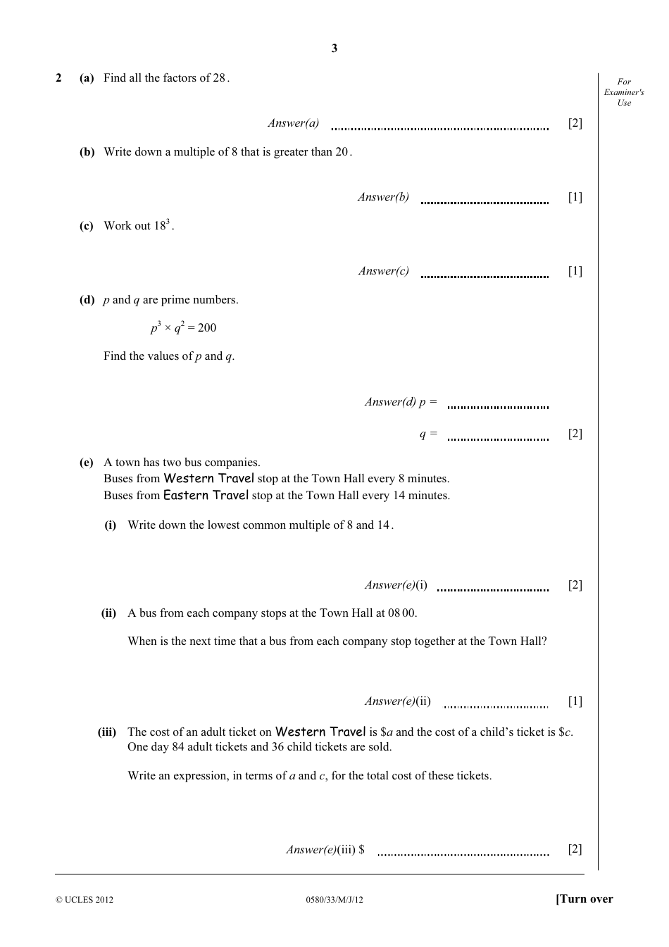 May / June 2012 University of Cambridge International Examinations: Mathematics Paper 3 (Core), Page 3