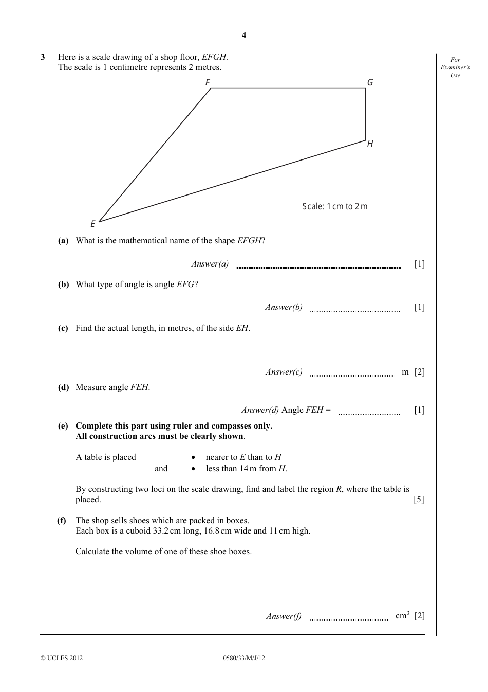 May / June 2012 University of Cambridge International Examinations: Mathematics Paper 3 (Core), Page 4
