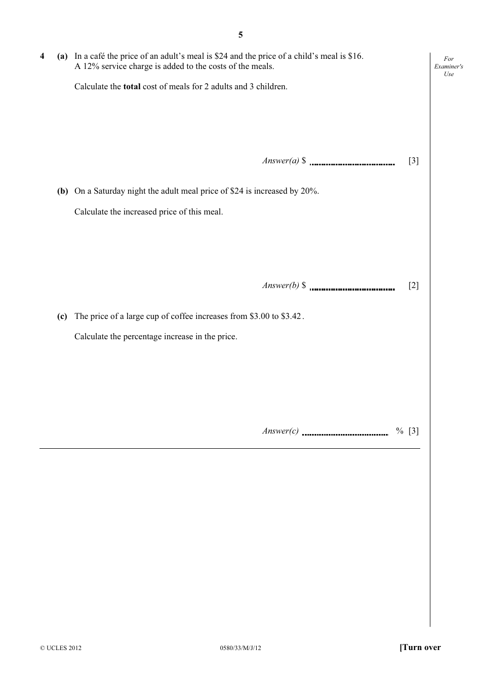 May / June 2012 University of Cambridge International Examinations: Mathematics Paper 3 (Core), Page 5