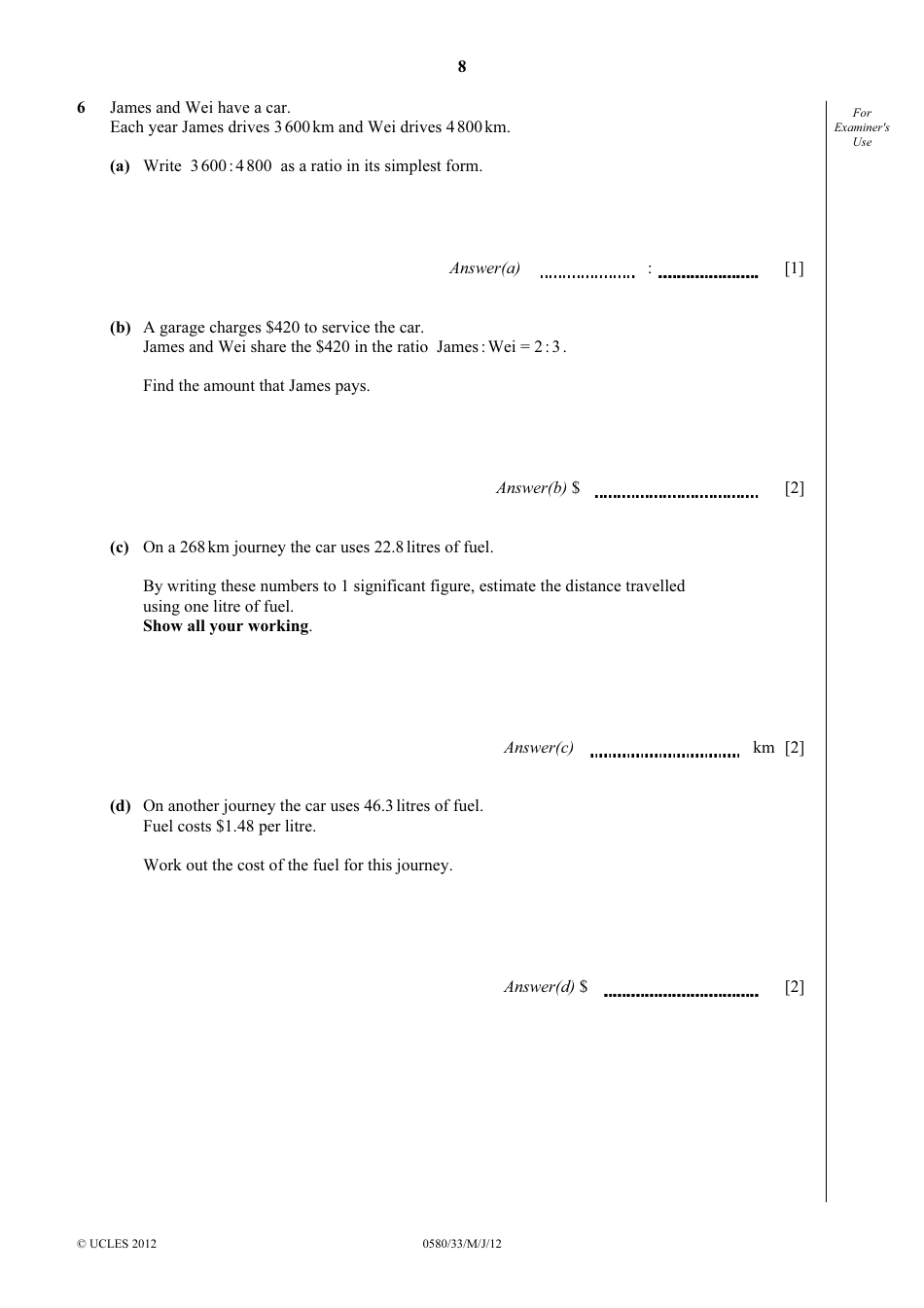 May / June 2012 University of Cambridge International Examinations: Mathematics Paper 3 (Core), Page 8