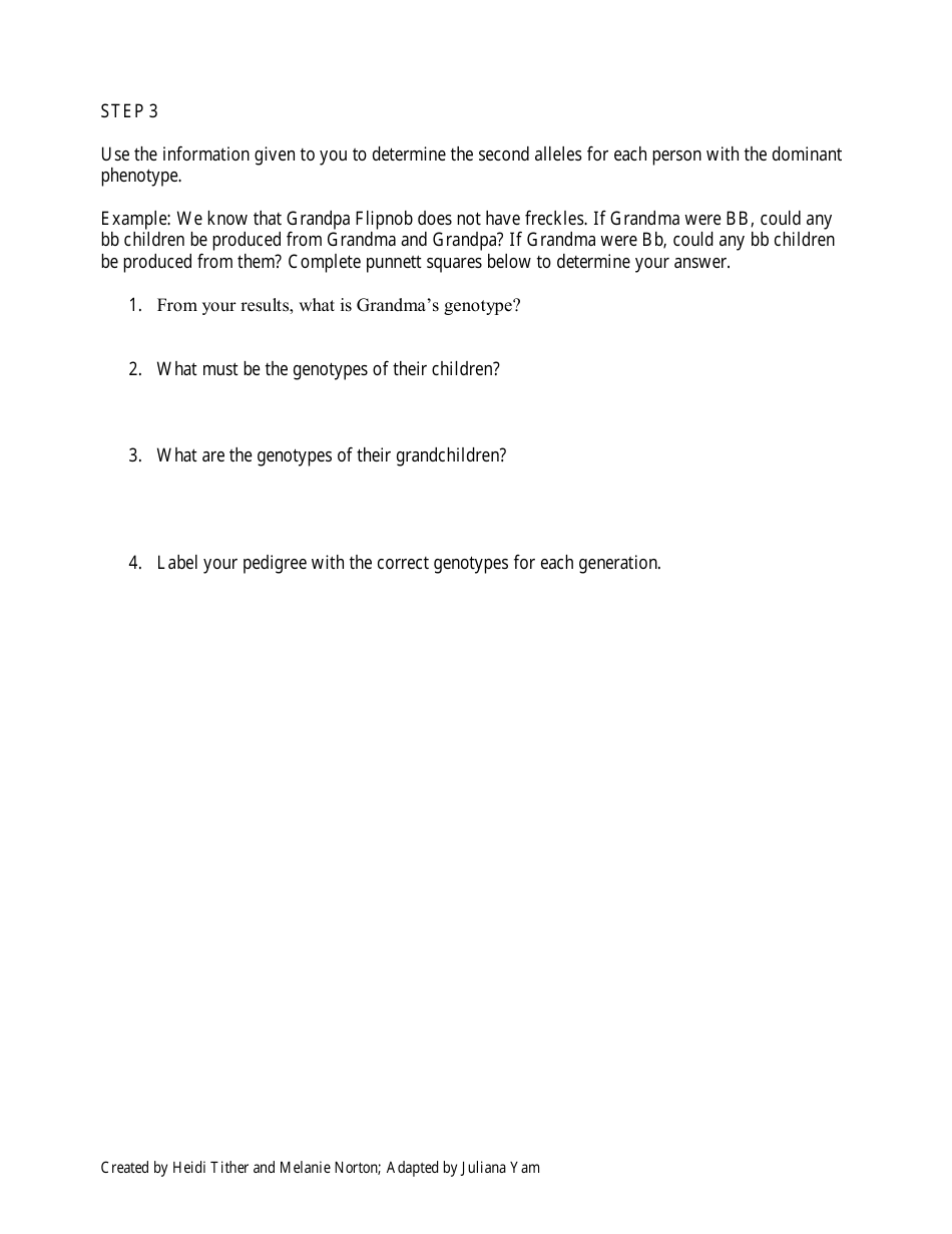 Pedigree Chart Activity Sheet, Page 3