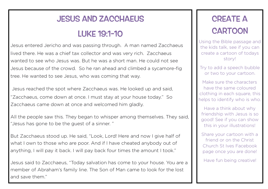 Jesus and Zacchaeus Cartoon Template