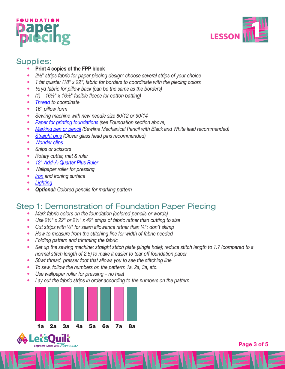 Foundation Paper Piecing Pillow Quilt Pattern Template, Page 3